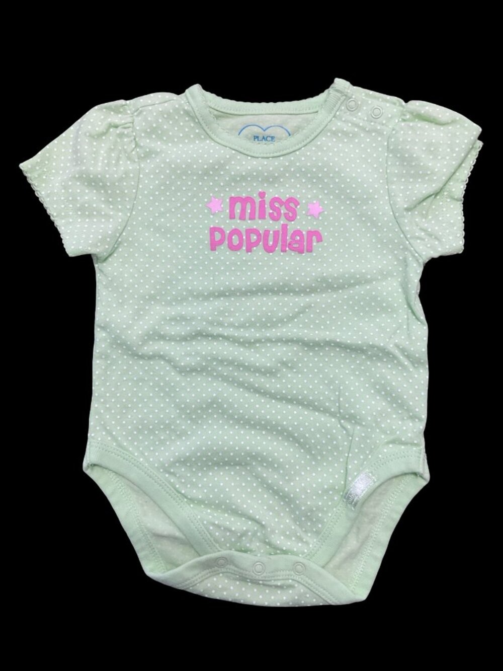 👣 5/$25 - Green/White Polka Dot Print "Miss Popular" Onesie